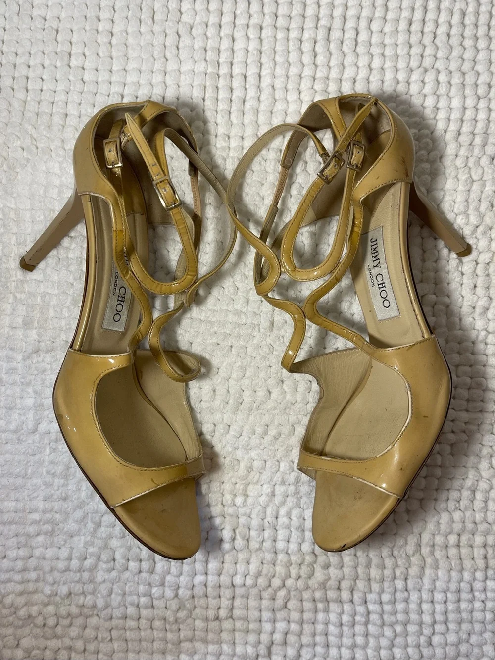 Jimmy Choo Yellow Patent Leather Strappy Heels